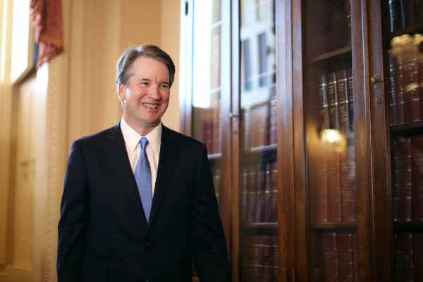 WASHINGTON, DC - JULY 10:  Judge Brett Kavanaugh leaves the room following a meeting and press availability with Senate Judiciary Committee Chairman Charles Grassley (R-IA) at the U.S. Capitol July 10, 2018 in Washington, DC. U.S. President Donald Trump nominated Kavanaugh to succeed retiring Supreme Court Associate Justice Anthony Kennedy.  (Photo by Chip Somodevilla/Getty Images)